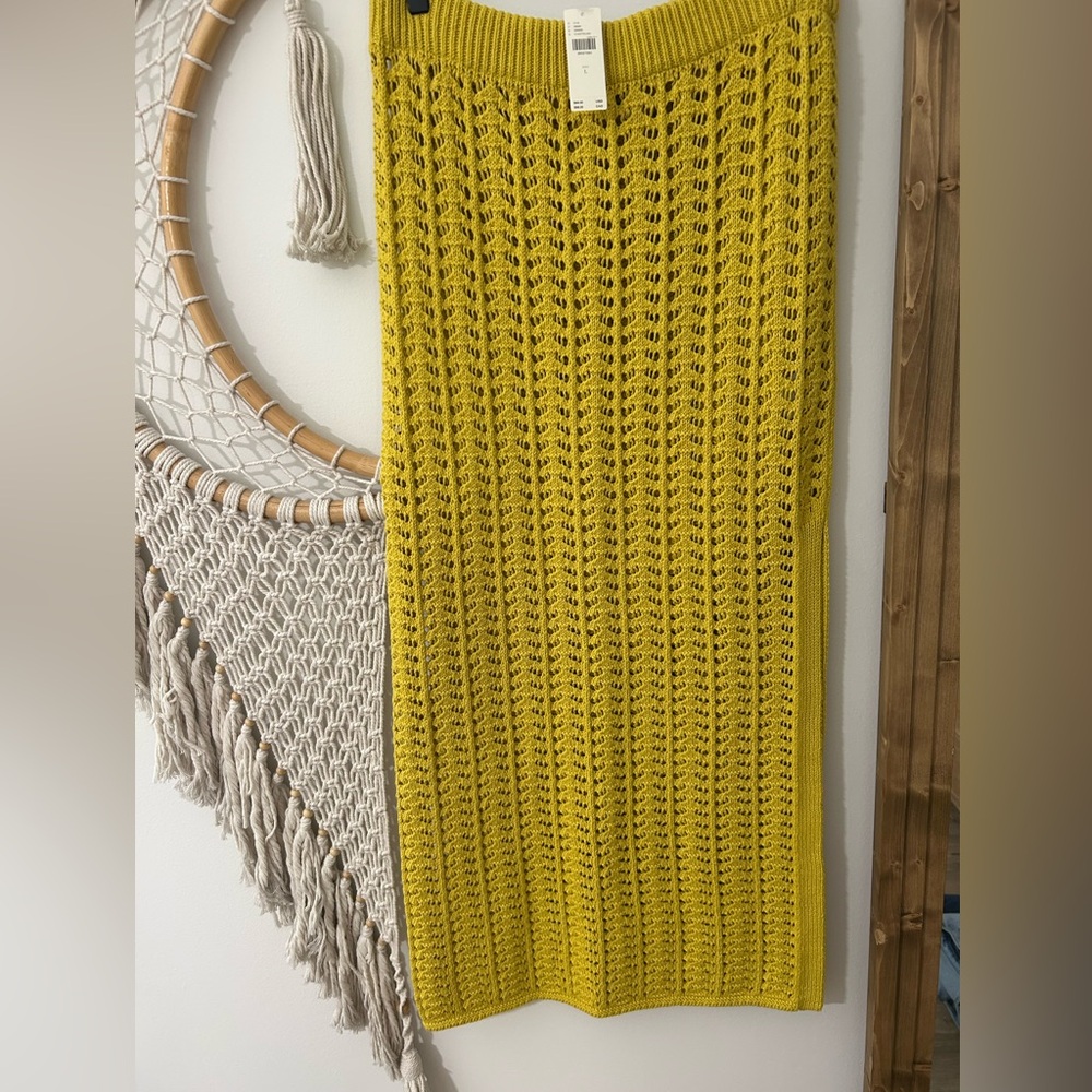 Anthropologie Mustard Yellow Crochet Maxi Skirt